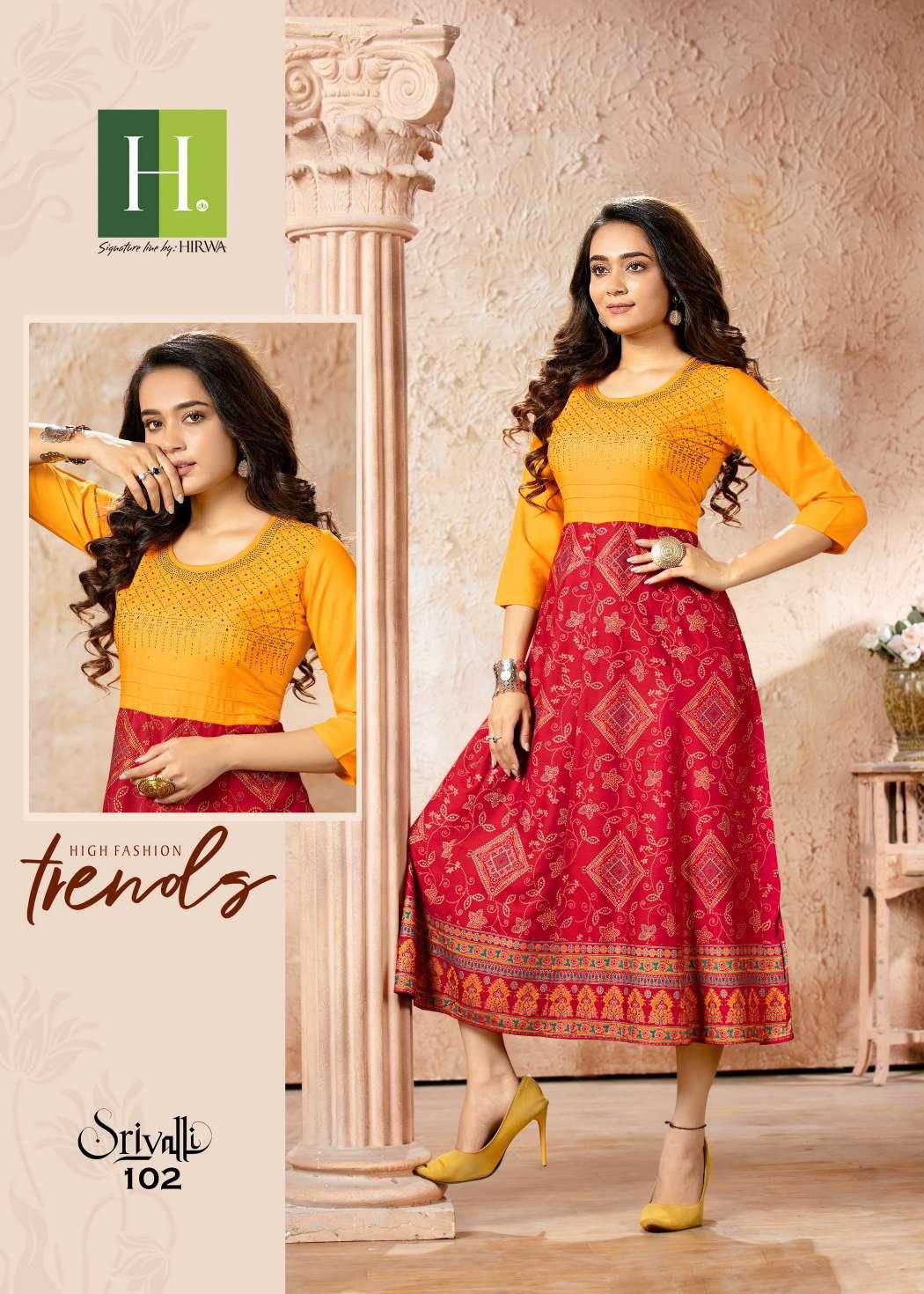 Hirwa Srivalli New Designer Regular Wear Rayon Anarkali Kurti Collection